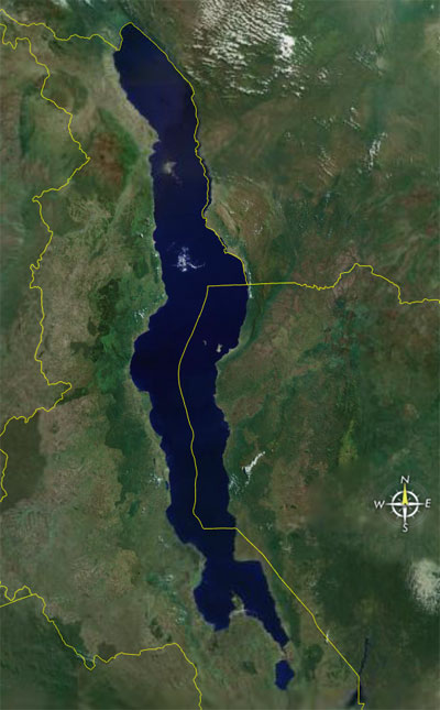 Photo satellite du lac Malawi - source google